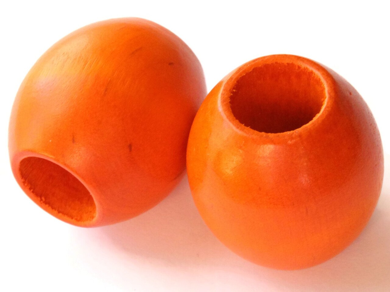 2 36mm Orange Wood Oval Large Hole Vintage Wooden Barrel Beads